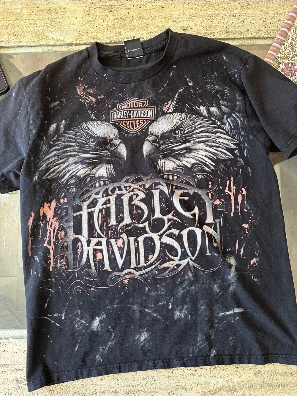 Harley-Davidson Black Short-Sleeve Eagle Graphic Tee with Pink Accents